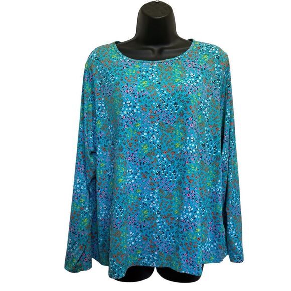 Land’s End Ditzy Floral Long Sleeve Rash Guard Athletic Tee Shirt Plus Sz 1X EUC - Picture 1 of 13